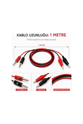 1 Metre 4 Mm Muz Fişli Timsah Klipsli Test Bağlantı Kablosu