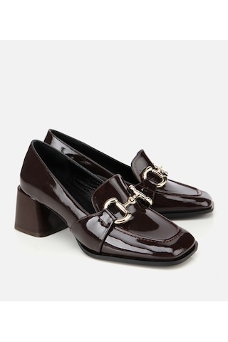 Hotiç Kadın Rugan Kahverengi Tokalı Kare Uçlu Topuklu Klasik Loafer 01ayh314750a480 01ayh314750a480 Kahverengi