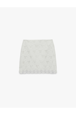 Koton Koton X Melis Ağazat - Slim Fit Mikro Mini Dantel Etek Kırık Beyaz 6sak10335ek