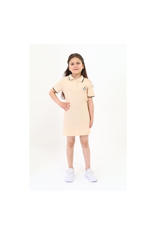 Toontoy Kids Toontoy Kız Çocuk Baskılı Elbise Bej