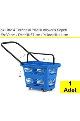 4 Tekerlek Plastik Alışveriş El Sepeti 54 Litre Mavi 1 Adet / En:42 Boy:54 Yükseklik:44 Cm