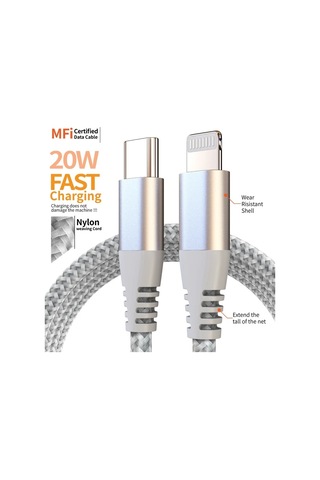 Honeybeeshop 3 Adet Simli Gri Type Cden Lightning Kablo 20w Pd Hızlı Şarj İphone Uyumlu 14 13 12 İçin Mfi Sertifikalı 3lü Paket 1m