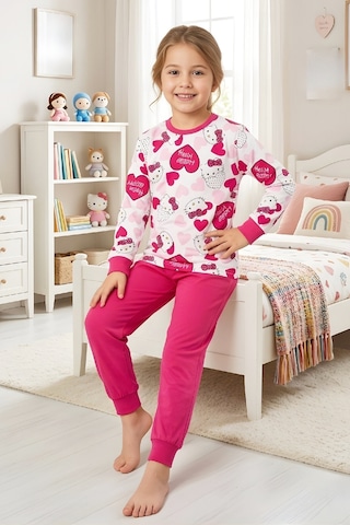 Modanino Kız ÇocukPamuk Pijama Takımı 4-11 Yaş 12628 Fuşya