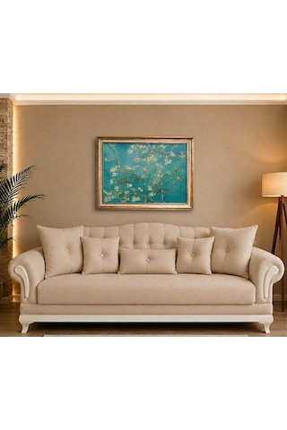 Gold Çerçeveli Vintage Dekoratif Van Gogh Badem Çiçekleri Tablosu 60x80 Cm