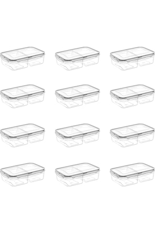 Buffer® 12 Adet 2 Bölmeli Kilitli Kapaklı 1 Litre Saklama Kabı Çok Renkli