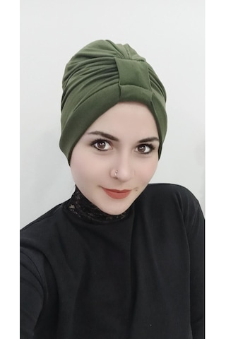 Kadın Tesettür Çapraz Bone Haki Altın