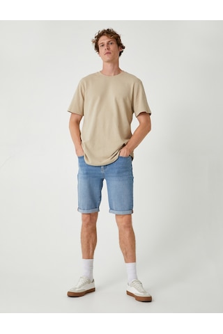 Koton Slim Fit Kot Şort Cep Detaylı Katlamalı Paça Pamuklu Açık İndigo 4sam40100nd Açık İndigo