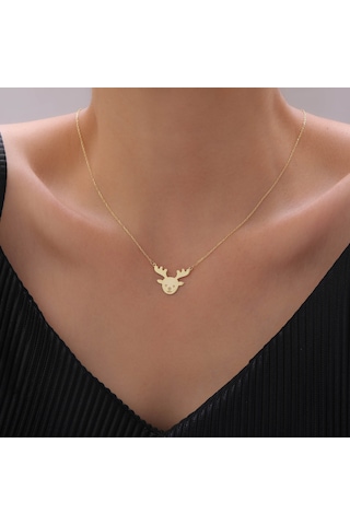 925 Ayar Gümüş Yılbaşı Geyik Kolye Gold