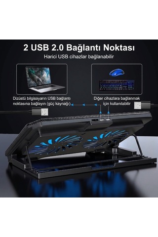 Ayarlanabilir Yükseklik Kademeli Laptop Soğutucu Fan Karışık
