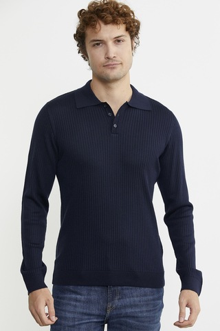 Sementa Polo Yaka Fitilli Triko Kazak - Lacivert 001