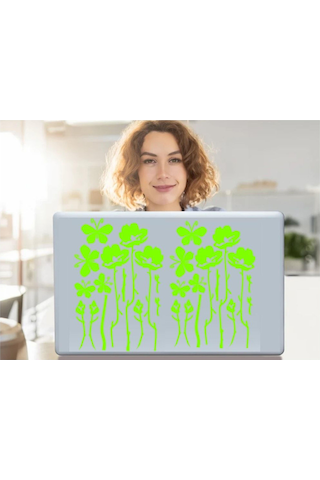 Defter Sticker,laptop Sticker Yeşil Çiçekli Pvc 48x33x0,5cm