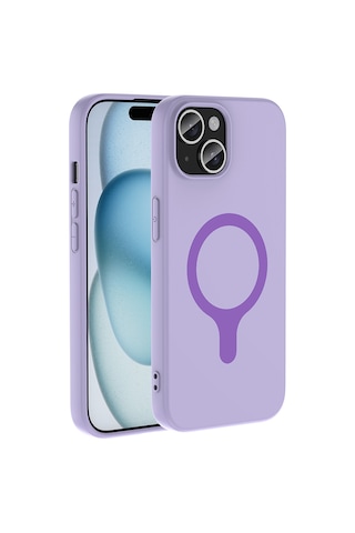 Apple iPhone Uyumlu 15 Kılıf M-safe Şarj Özellikli Zore Aris Silikon Kapak - Lila