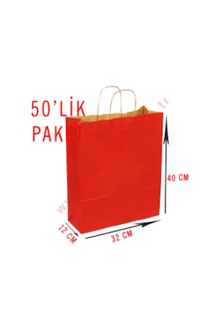 50 Adet 32X40 Cmlik Saplı Renkli Kraft Kağıt Poşet Çanta