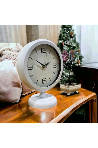 Beyaz Metal Ofis Salon Otel Masa Saati 25*20 cm Y2