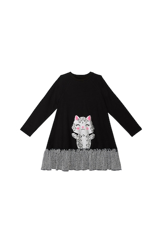 Denokids Gümüş Leopar Kız Çocuk Siyah Elbise Siyah