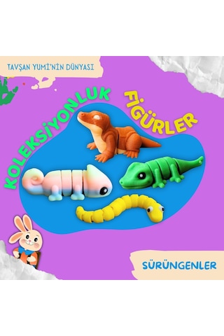 Tavşan Yumi Sürüngenler Koleksiyonu - 4 Parça 5-7 Cm Hareketli Oyuncaklar Ve Bilgilendirici Kartlar "