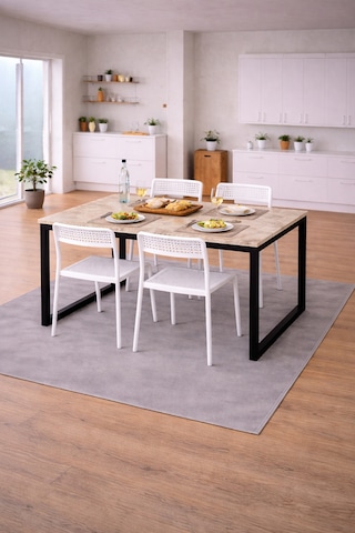 5'li Mutfak Masa Takımı, 4 Sandalye Ve 1 Masa, Yemek Odası, Bahçe Takımı, 4 Kişilik, Metal Ayaklı Masa: Merkür/siyah- Sandalye: Beyaz