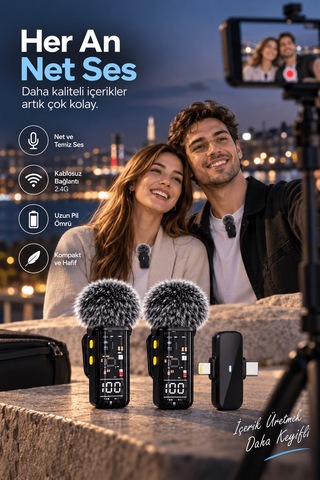 Lexroo Kablosuz Çift Yaka Mikrofonu Gürültü Azaltma Ve Dijital Ek