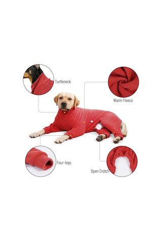 Xindoker Kışın Köpekler İçin Sıcak Tutan Polar Yaka Dört Bacaklı Kırmızı Ceket Xs Boy