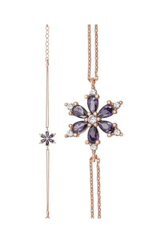 Mor Taşlı Lotus Çiçeği Bayan Bileklik Bbb22 Rose Gold