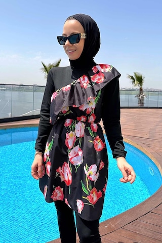 Kahijab Tulip Fırfır Detay Tesettür Mayo - Siyah - M Siyah