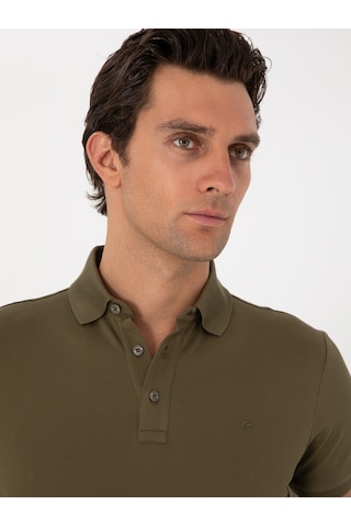 Haki Slim Fit %100 Pamuk Polo Yaka T-shirt Yeşil