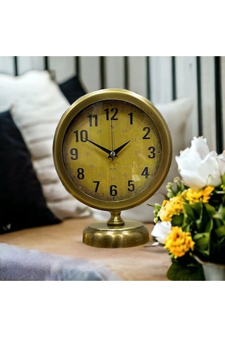 Eskitme Gold Metal Ofis Salon Otel Masa Saati 25*20 cm V3
