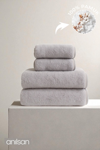 4'lü Gri Havlu Set %100 Pamuk - 2 Adet El Havlusu 50x90 Ve 2 Adet Banyo Havlusu 70x140 Gri