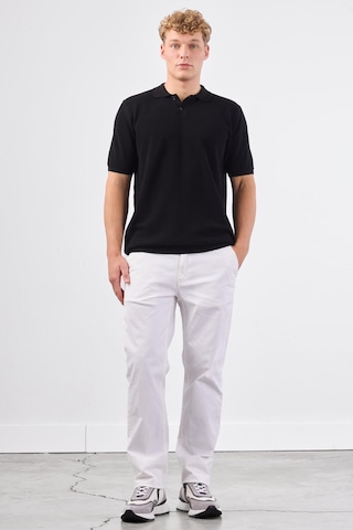 Dufy Siyah Polo Düğme Yaka Düz Renk Slim Fit Erkek Triko Siyah