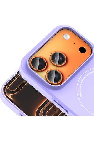 Maks Technology iPhone Uyumlu 17 Pro Kılıf M-safe Şarj Özellikli Kamera Korumalı Mkst Elio Sert Pc Kapak - Lila