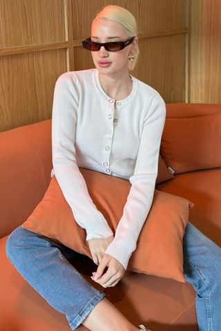 Madmext Beyaz Çıt Kapamalı Triko Kadın Hırka Mg2579 Beyaz
