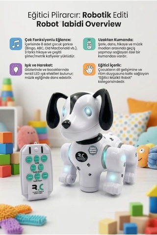İnteraktif Akıllı Robot Köpek - Led Işıklı, Şarkı Söyleyen Ve Dans Eden Uzaktan Kumandalı Eğitici Oyuncak