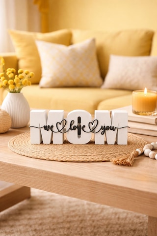 Anneler Günü Dekoratif Mom Yazılı Biblo We Love You Tasarım Modern Masa & Raf Süsü -