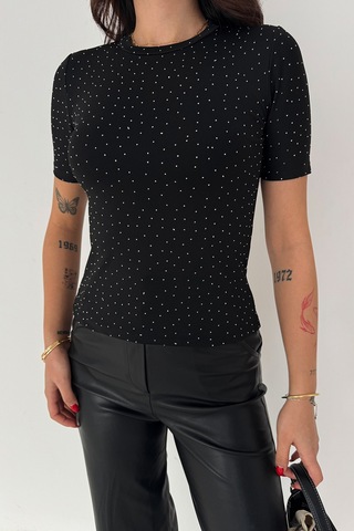Noa & Noa Kadın Taş Detaylı Kısa Kollu T-shirt Beige Spark Siyah