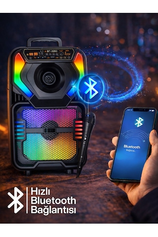 Double 8 Rgb Karaoke Hoparlör Bluetooth Usb Tf Fm Kumandalı Mikrofonlu