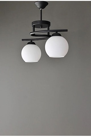 Fuji Modern Tasarım Yatak Odası Salon Mutfak Oturma Odası Renk Camlı 2 Li Avize Siyah