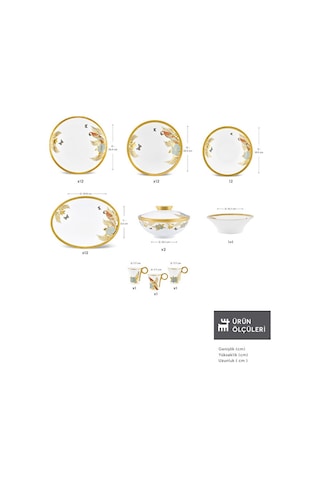 Karaca Royal Bone Golden Palms 55 Parça 12 Kişilik Yemek Takımı Çok Renkli