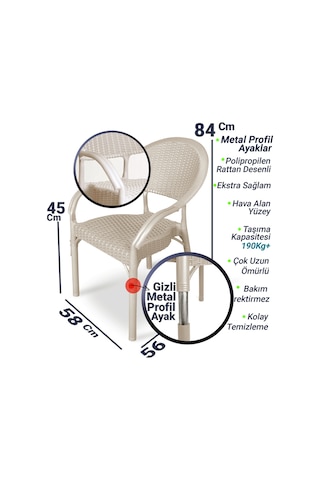 Bahex Bambu 4lü Set Rattan Kollu Bahçe Sandalye Koltuk 4ad Cappcn Cappuccino