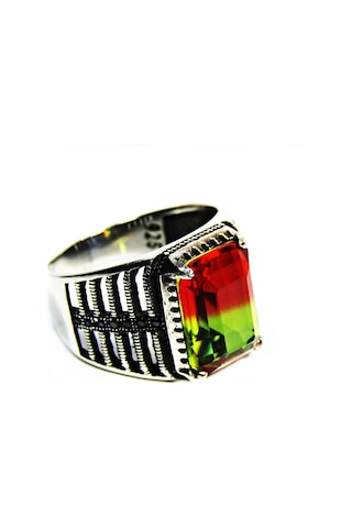 Gümüş Kare Turmalin Taşlı Erkek Yüzük