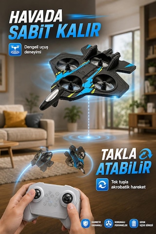 Oyuncakgidiyor Sünger Gövde Uzaktan Kumandalı Rc Uçak Full Fonksiyon Akrobat Havada Sabit Kalabilme Takla Atabilen 4d-v60