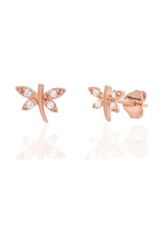 Minimal Yusufçuk Böceği Gümüş Küpe Rose-2351