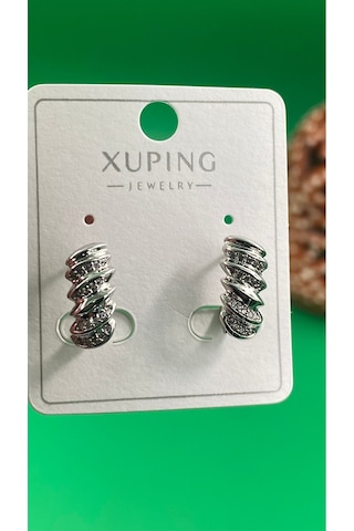 Xuping Gümüş Renk Şık Zirkon Taşlı Vip Çelik Küpe Gümüş