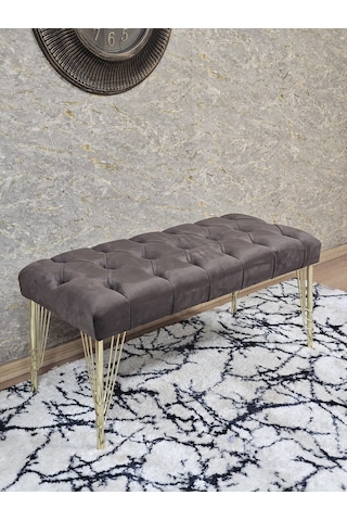 Zafir Gold Tel Ayaklı 90 Cm Puf Bench - Puf - Bench - Kasalı Oturak - Oturak - Yatak Ucu Puf Kahverengi