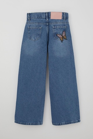 Breeze Kız Çocuk Jean Pantolon Kelebek Nakışlı Düğmeli Fermuarlı 10-14 Yaş, Mavi Mavi