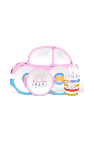 Sones Çocuklar İçin Bambu Elyaf Karikatür Yemek Tabağı Pembe