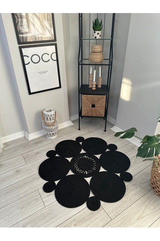 Bohem Jüt El Dokuma Halı Jüt İplik Halı Jüt Doğal Kilim Recycle Kilim Halı Jüt Örme Özel Tasarım Siyah