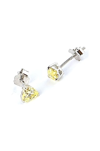 Sky Diamond Yellow Sitrin Taşlı Minimal Kalp Küpe Gümüş