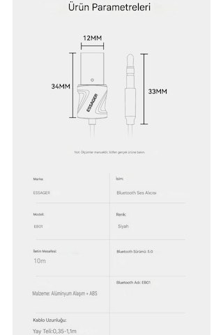 Bluetooth 5.0 Aux 3.5 Mm Araç Kiti Yeni Nesil Şık Hızlı Son Nesil