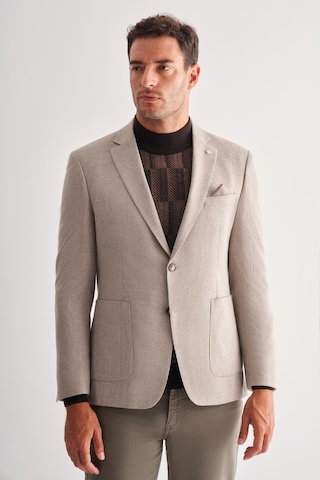 İmza Bej Mono Yaka Desenli Örme Astarlı Çift Yırtmaç Esnek 4 Drop Comfort Fit Classic Ceket 1002255112 Bej