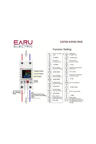 Boatshop1 63a 230v Din Raylı Ayarlanabilir Aşırı Gerilim Düşük Gerilim Ve Aşırı Akım Koruma Rölesi